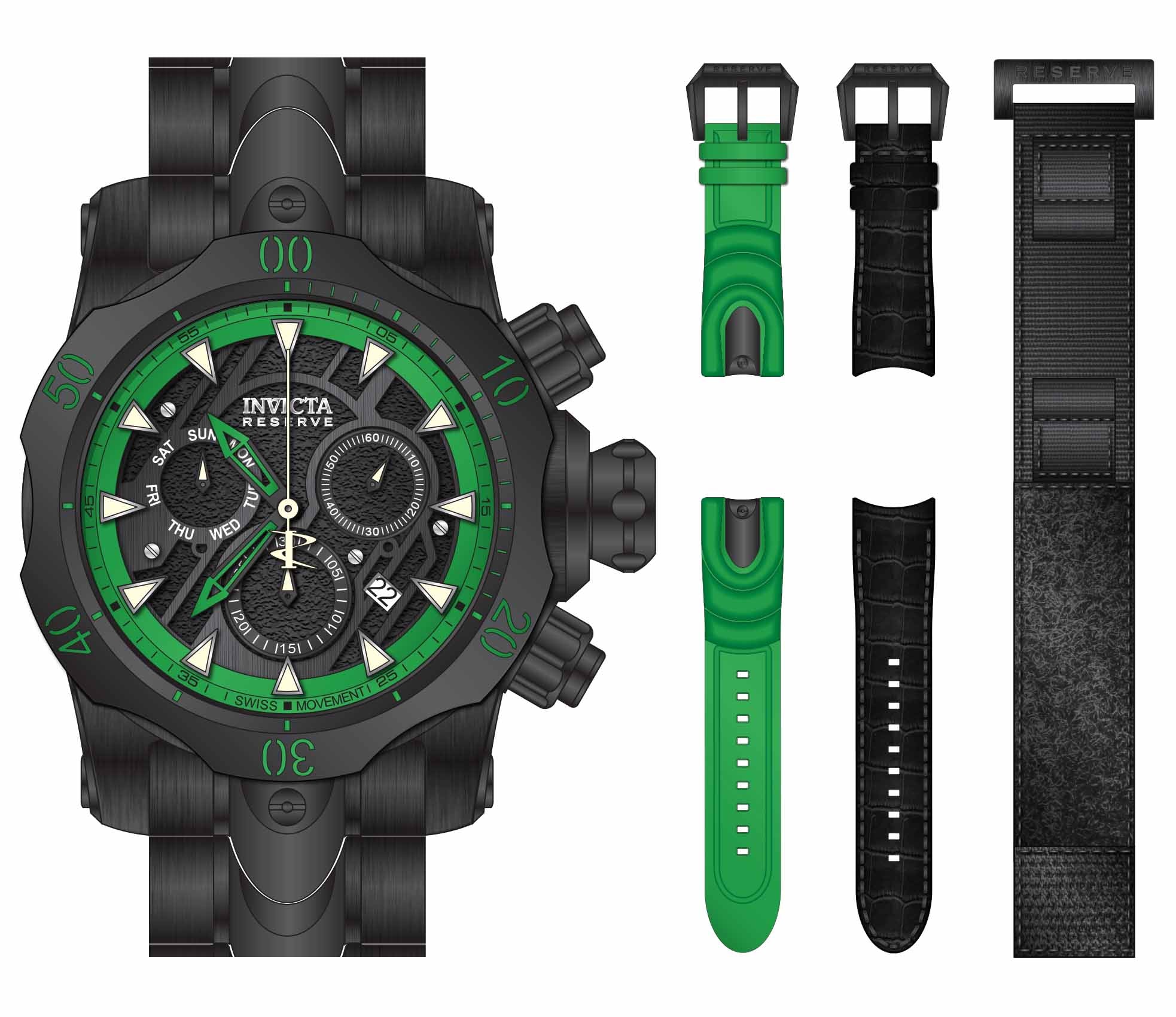 Band for Invicta Reserve Venom Men Black Label 32944